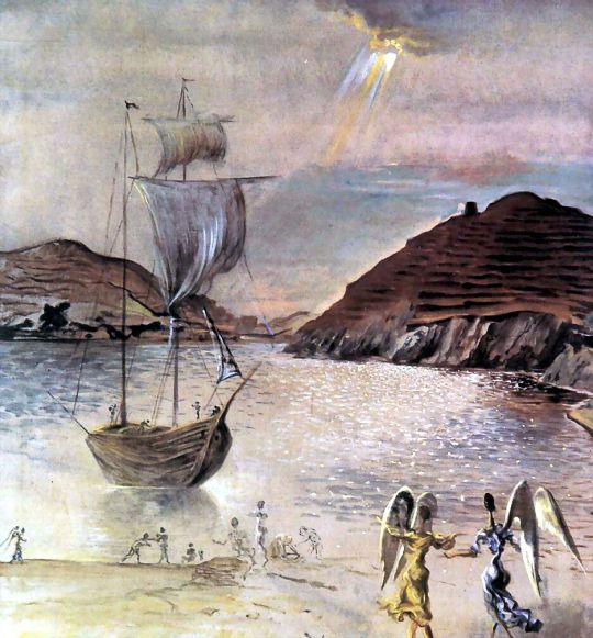 Вид Порт-Льигата с Ангелом-хранителем и рыбаками