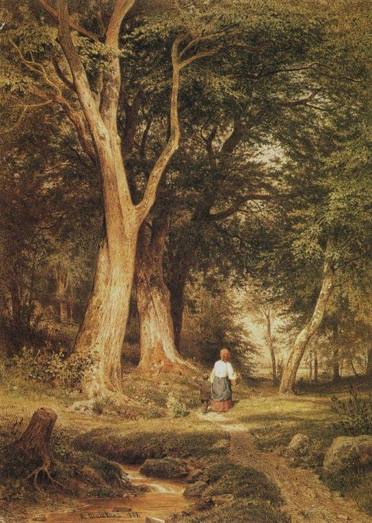 Женщина с мальчиком в лесу.