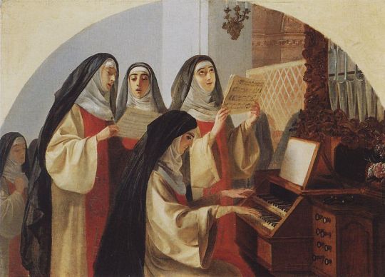 Монахини монастыря Святого Сердца в Риме, поющие у органа.