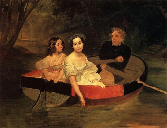 Портрет автора и баронессы Е.Н.Меллер-Закомельской с девочкой, в лодке.