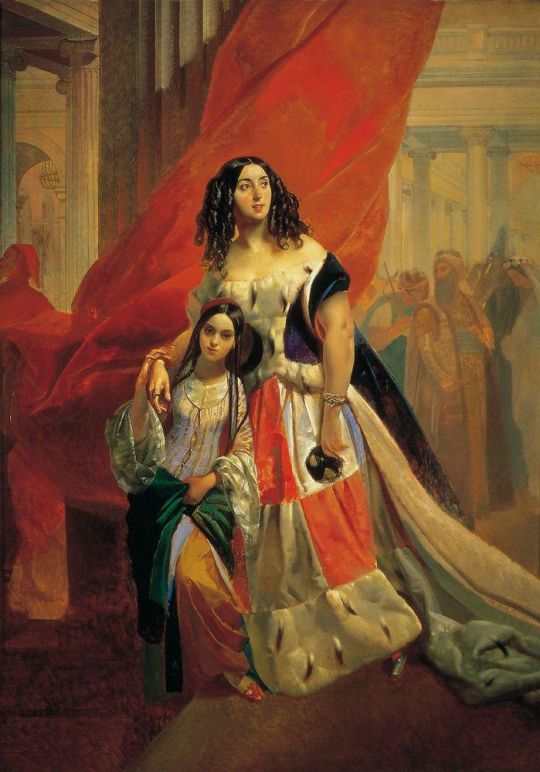 Портрет графини Юлии Павловны Самойловой, удаляющейся с бала с приёмной дочерью Амацилией Паччини. Не позднее