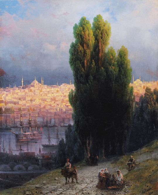 Константинополь. Вид на бухту Золотой Рог с автопортретом рисующего художника