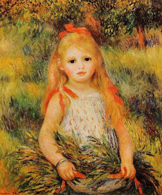 Маленькая девочка с ветками цветов 
