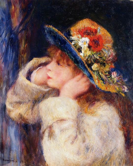 Девочка в шляпе,украшенной полевыми цветами  