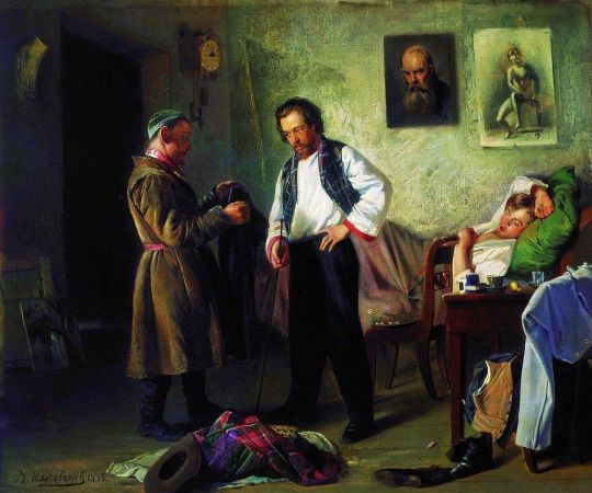 Художник, продающий старые вещи татарину (Мастерская художника). 1865