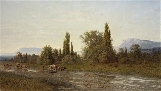 Повозка на фоне Крымского пейзажа 1890 Х., м. 78.7x134