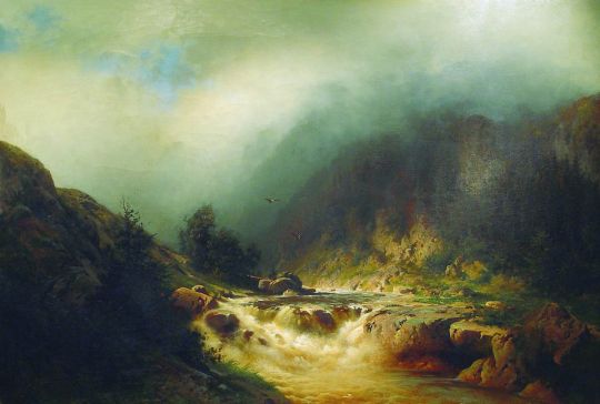Река в горах Швейцарии. 1870-е
