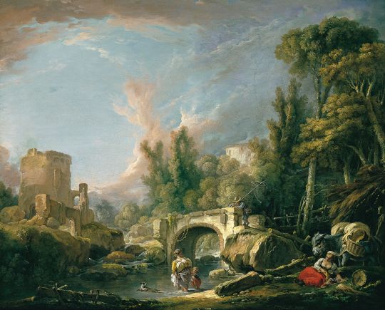 Речной пейзаж с руиной и мостом (1762) (58.5 х 72) (Мадрид, Музей Тиссен-Борнемис)