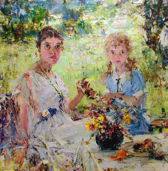 Лето (Портрет А.Н.Фешиной с дочерью Ией) (1924)