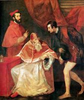 Портрет папы Павла III с внуками кардиналом Алессандро и Оттавио Фарнезе 