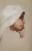 Голова молодой женщины в белом покрывале