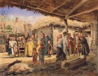 Молебен на крестьянском дворе в Малороссии. 1886