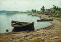Речной пейзаж с лодками. 1880-e