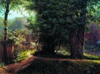Пейзаж с деревьями, домами и рекой. 1878