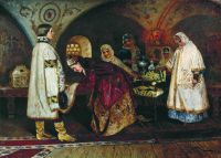 Первая встреча царя Алексея Михайловича с боярышнею Марией Ильиничной Милославской (Выбор царской невесты). 1887