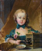Приписывается Буше. Портрет Александрины Ленорман д’Этиоль, играющей с щеглом, 1744-1754 (18 век) (54 ? 45.5) (частная коллекция)