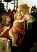 Мадонна с младенцем и юным Иоанном Крест. в розовом саду (1470-1475) (93 x 69) (Париж, Лувр)