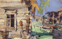 Уличный деревенский вид (задник). Иллюстрация к книге 3.М.Славяновой (1921)