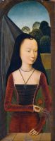 Диптих Аллегория истинной любви. Левая створка. Молодая женщина с гвоздикой (ок.1485-1490) (43.2 x 17.5) (Нью-Йорк, Метрополитен)