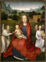 Мадонна с младенцем в розовом саду между двумя ангелами (1480-1490) (36 x 26) (Мадрид, Прадо)