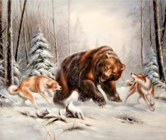 Охота на медведя.худ.С.Минаев