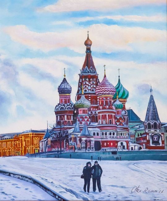 Пейзаж маслом Москва. Зимой на Васильевском спуске