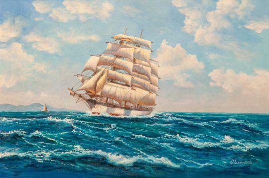 Вольная копия картины Доусона Монтего (Montague Dawson) American Windjammer Under Full Sail