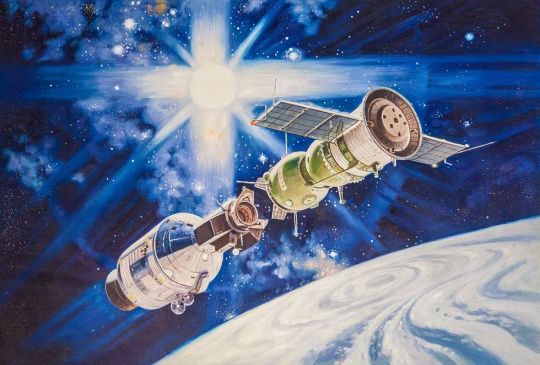 Копия картины Роберта МакКолла Рукопожатие в космосе