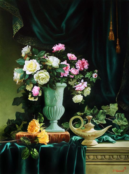Цветы в нефритовой вазе (Торжественный натюрморт)