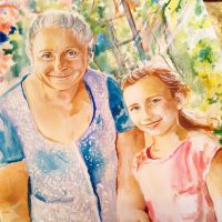 Акварельный портрет Бабушка и внучка