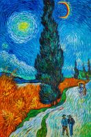 Копия картины Ван Гога. Дорога с кипарисом и звездой