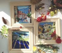 Триптих картины маслом 15 на 15 см дворики Прованса южный пейзаж