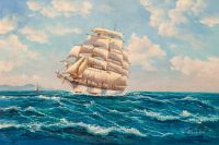      (Montague Dawson) American Windjammer Under Full Sail