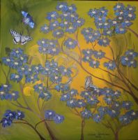 Бабочки и синие цветы