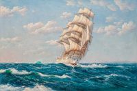 Вольная копия картины Доусона Монтего (Montague Dawson) Попутный ветер, Думбартон-Рок