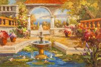 Цветущий дворик и фонтан