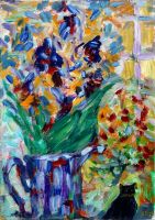    /Irises in a blue jug