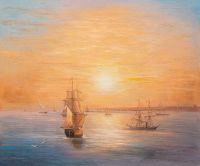 Копия картины Ивана Айвазовского. Российский флот на закате