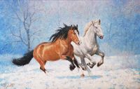Лошади быстро несутся по первому снегу...
